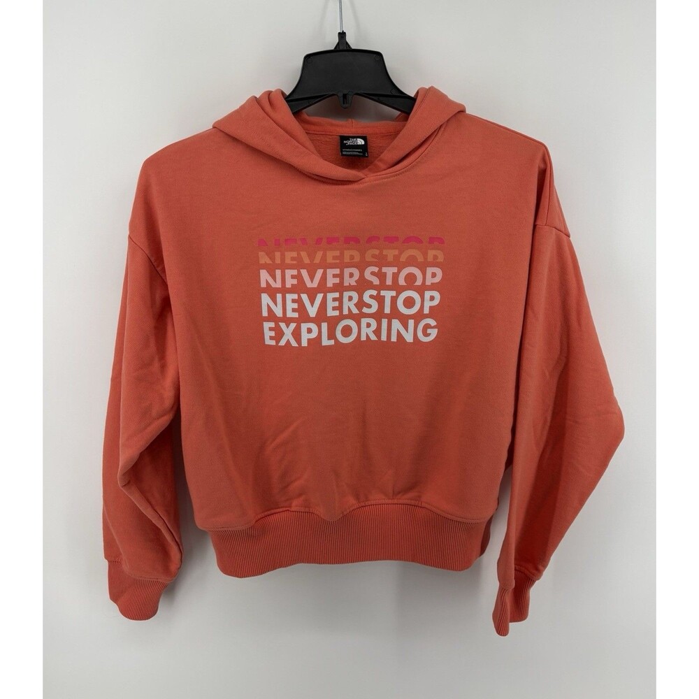 The North Face Sweatshirt Hoodie Emberglow Orange Large "Never Stop Exploring"